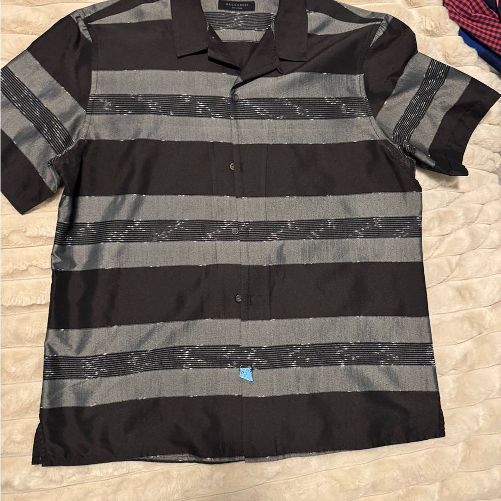 Black and Gray Striped Men's Shirt All Saints